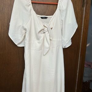Cream Midi Dress with Knot Detail